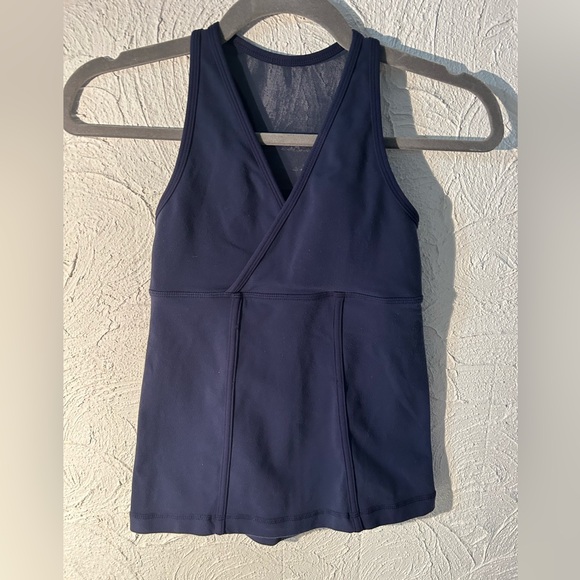 Lululemon Faux Wrap Navy Blue V Neck Racerback Tank Top Size 2/4 - Picture 1 of 4